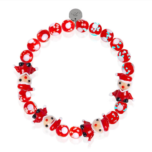 Red Santa | Silver | Firefly Glass Polka Dot Bracelet